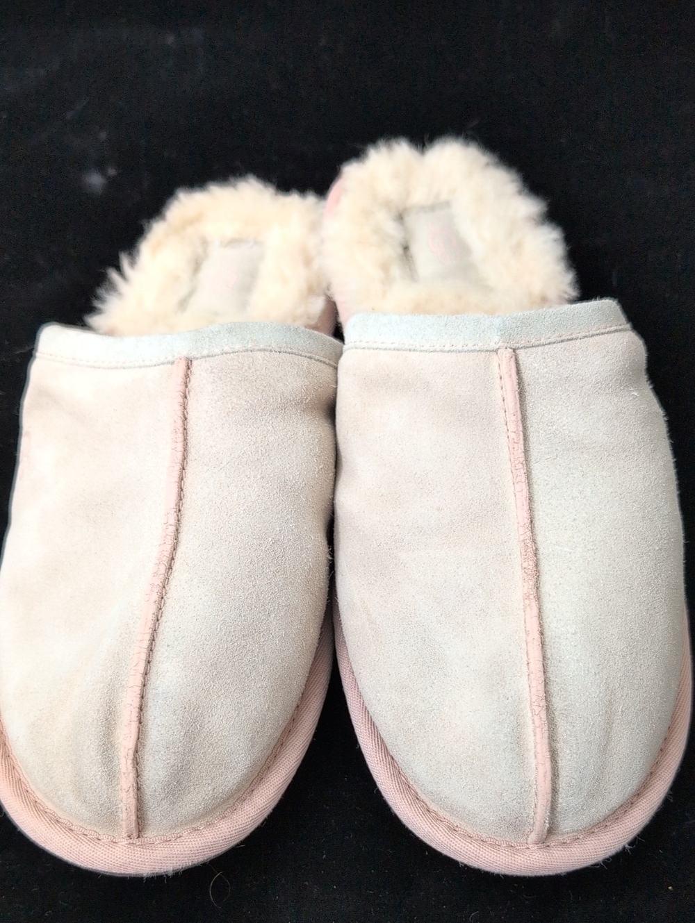 UGG Women's Light Pink Suede Shearling Lined Slippers